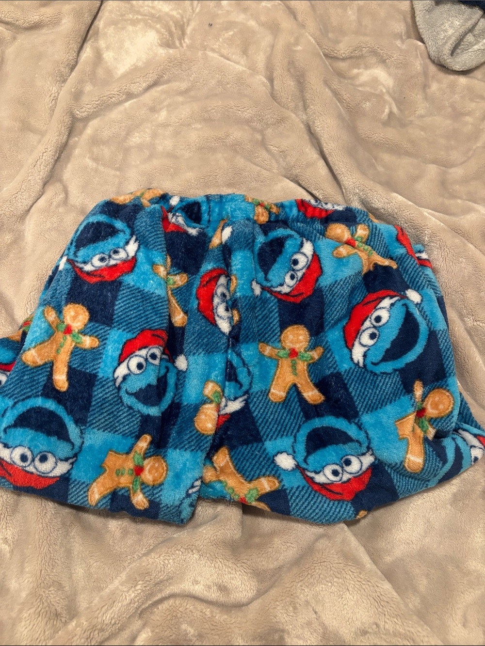 men’s Blue Cookie Monster Holiday Fleece Skirt